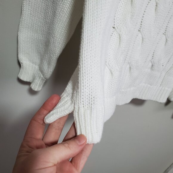 J. CREW J.CREW Fisherman Sweater Crewneck Cable Knit Winter White Women's Medium - Picture 6 of 12